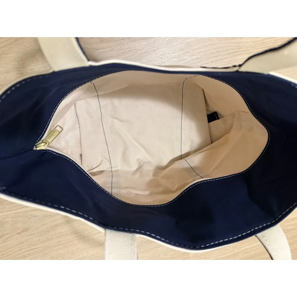 L.L.Bean Boat and Tote Canvas Cream Navy Zip Top Monogrammed Christina Preppy